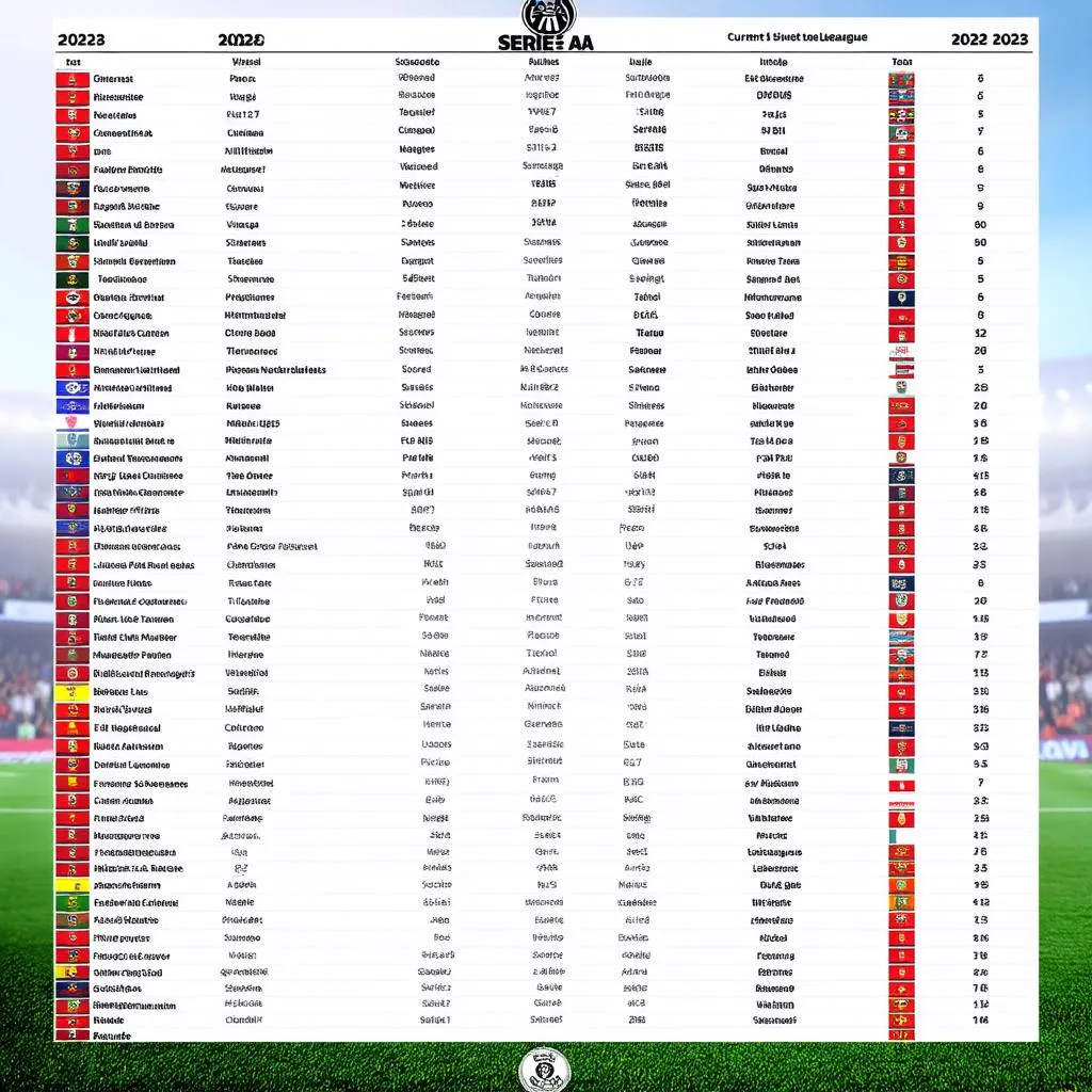 Bảng xếp hạng Serie A 2023