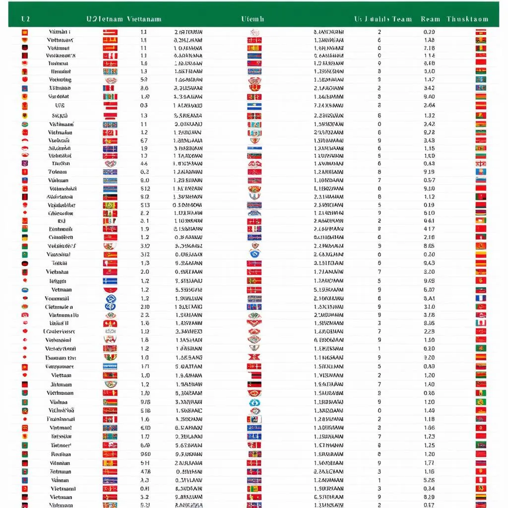 Bảng xếp hạng U21 Việt Nam