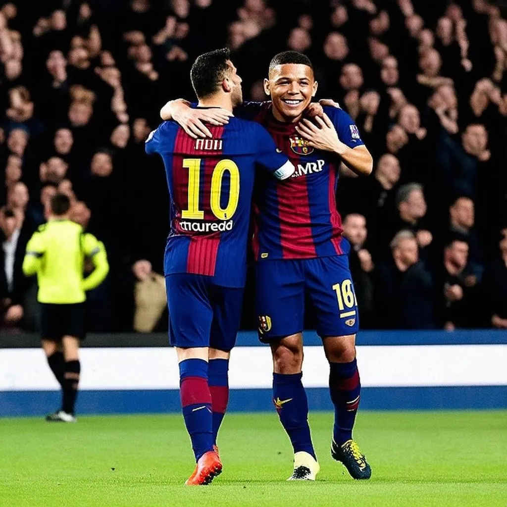 Messi and Mbappe celebrating