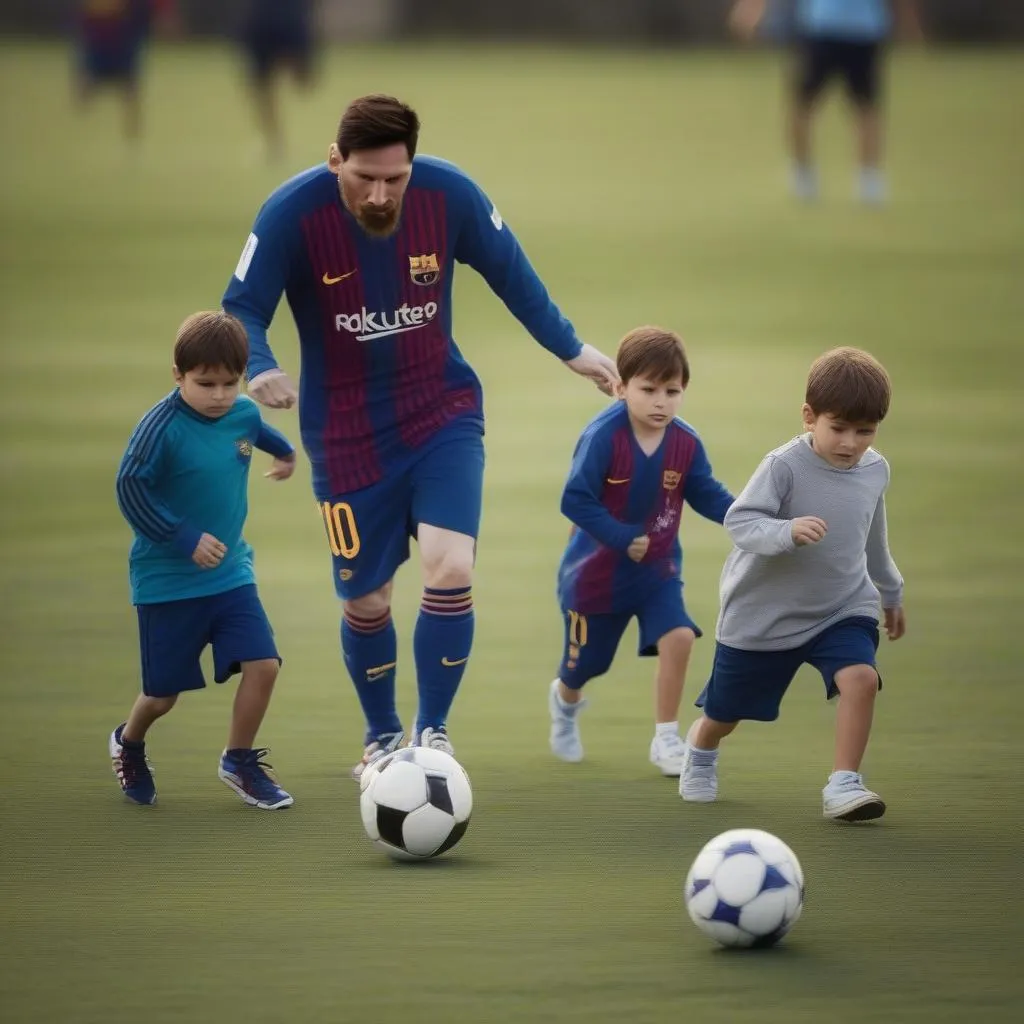 Messi chơi bóng cùng con