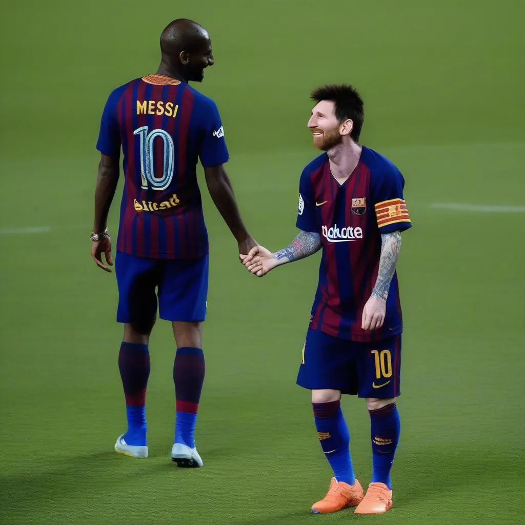 Abidal và Messi chia sẻ niềm vui chiến thắng cùng nhau