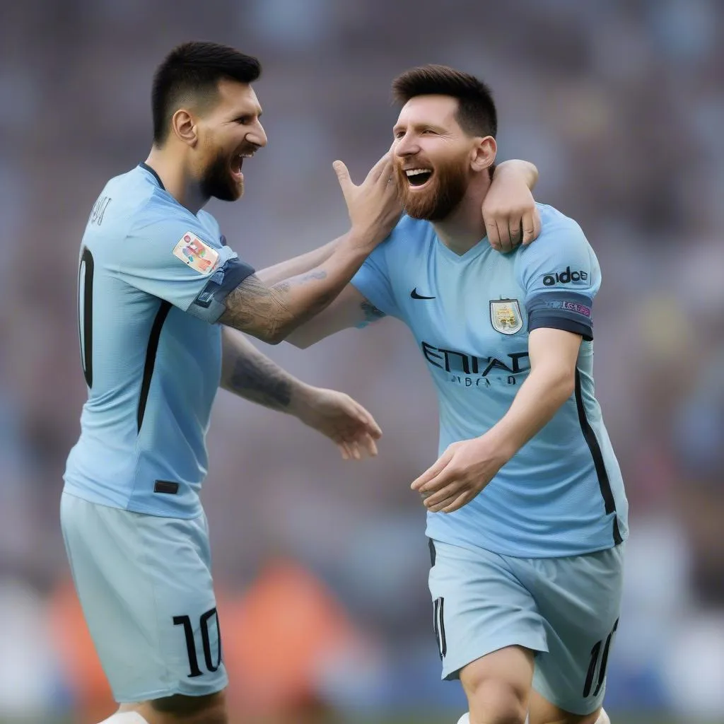 Aguero và Messi ăn mừng bàn thắng