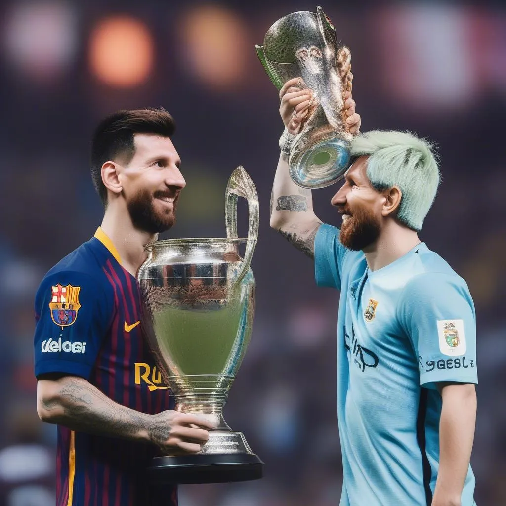 Aguero và Messi nâng cao cúp vô địch