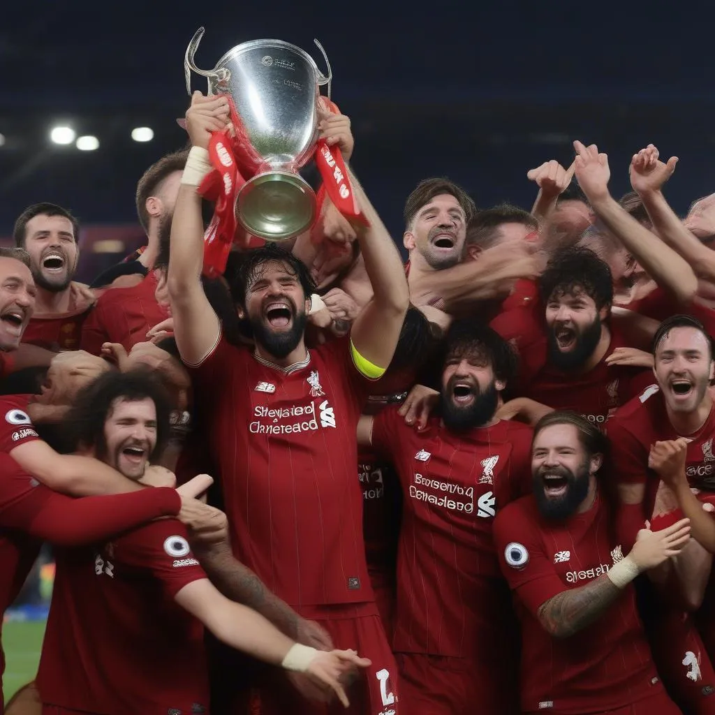 Alisson Becker ăn mừng cùng đồng đội Liverpool