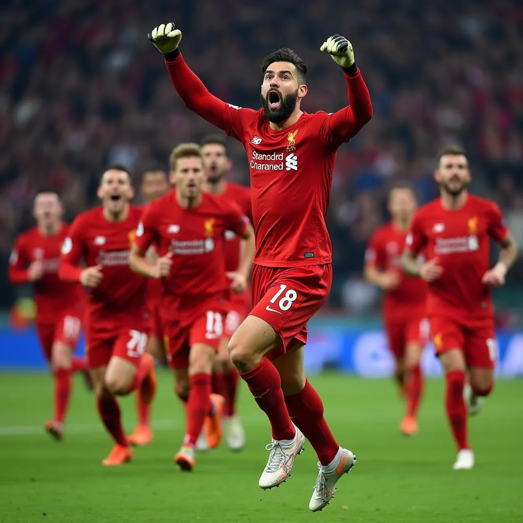 Thủ môn Alisson Becker ăn mừng chiến thắng cùng Liverpool