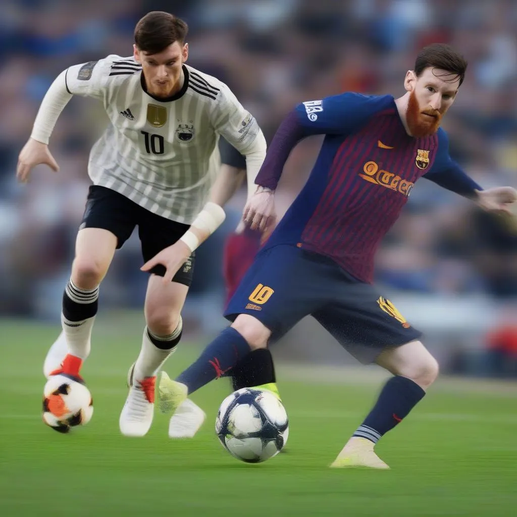 Hình Ảnh Andy Robertson và Lionel Messi thể hiện phong cách chơi bóng khác biệt trên sân cỏ