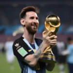 Hình ảnh Messi nâng cao chiếc cúp World Cup 2022