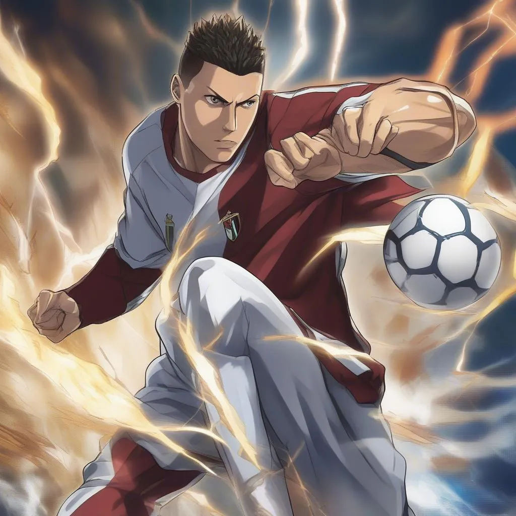 Ronaldo trong anime thể hiện sức mạnh, quyết tâm, tốc độ và kỹ thuật đỉnh cao, khiến đối thủ phải khiếp sợ.