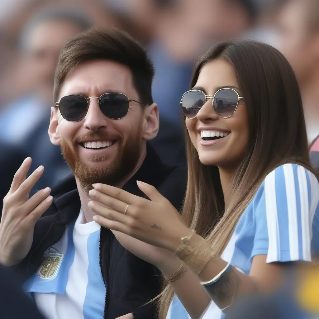 Antonela Roccuzzo và Messi ở trận đấu