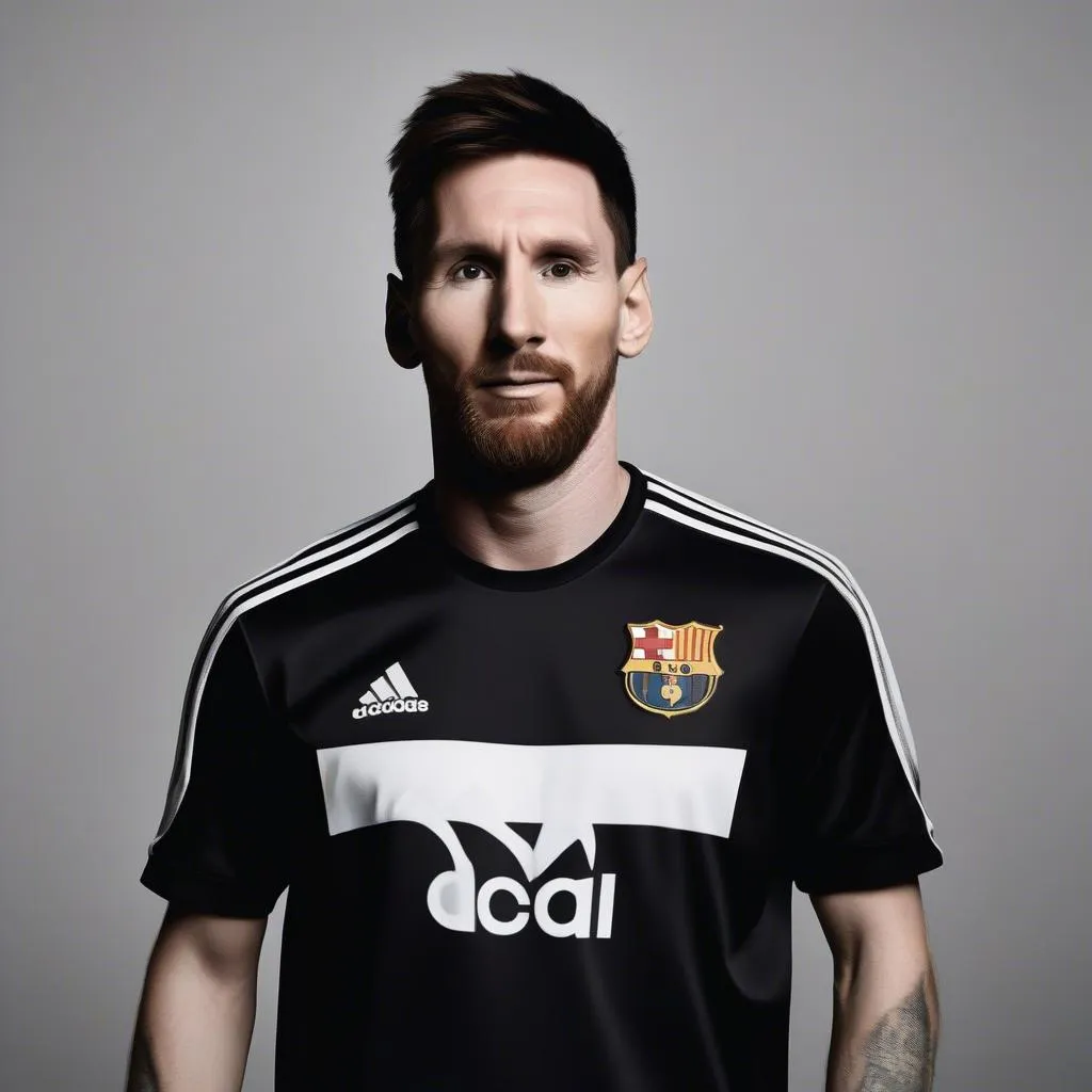 Áo Adidas Messi màu đen, logo Messi