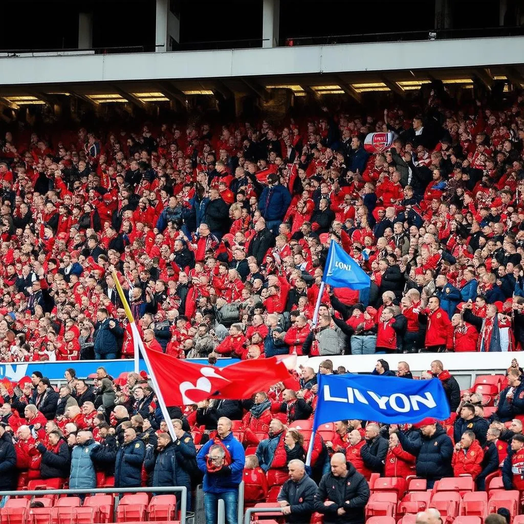 Cổ động viên Arsenal và Lyon trên khán đài