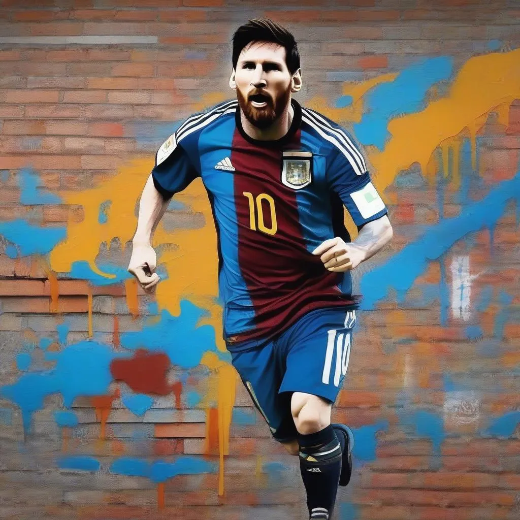 Bức tranh tường Messi Argentina phong cách graffiti