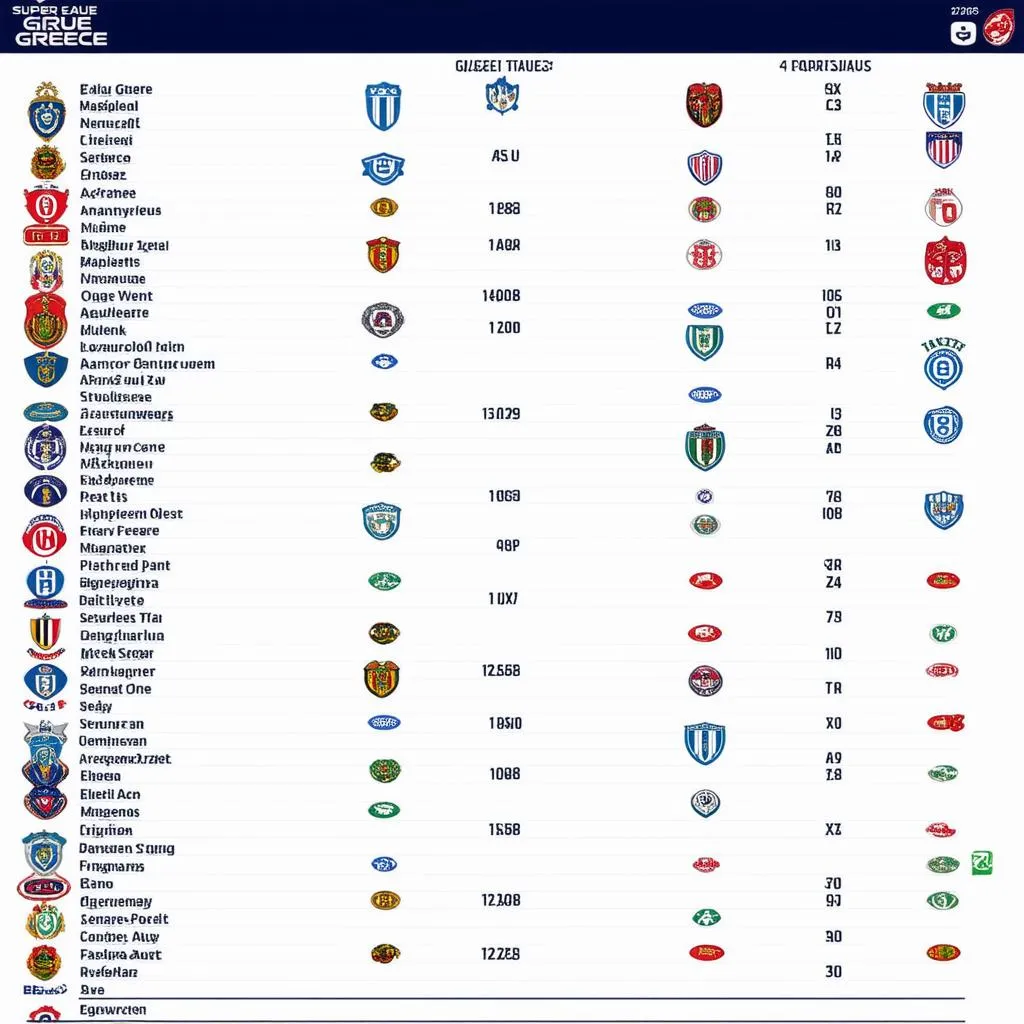 Bảng xếp hạng bóng đá Hy Lạp