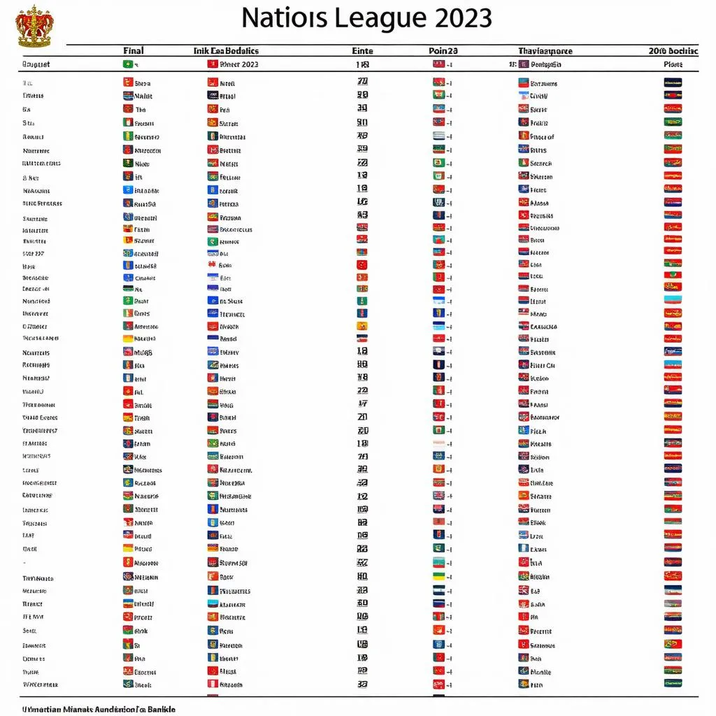 Bảng xếp hạng Nations League 2023