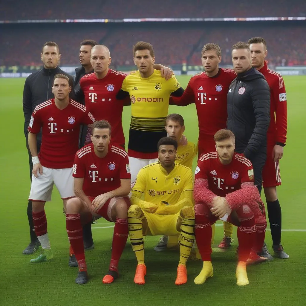 Bayern Munich and Borussia Dortmund facing each other in a football match