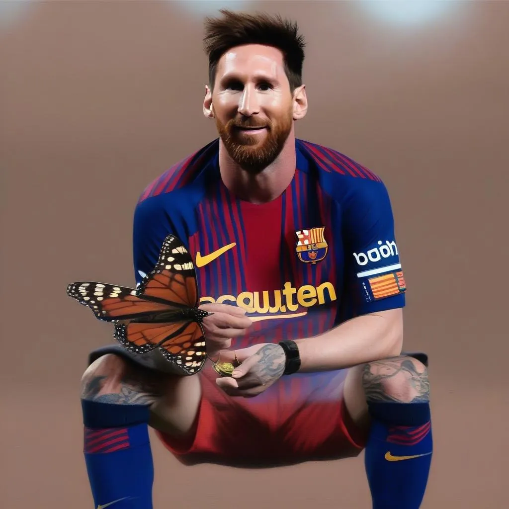 Bướm đậu lên vai Messi