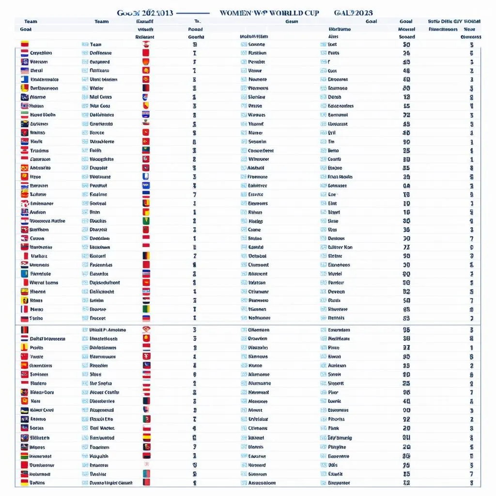 Bảng xếp hạng chung cuộc World Cup Nữ 2023