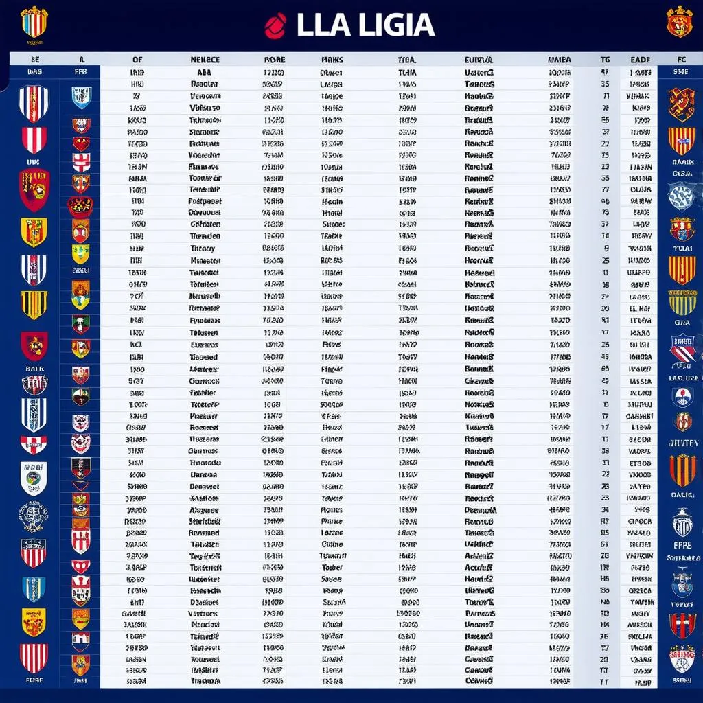 Bảng xếp hạng La Liga hiện tại