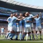 Các cầu thủ Man City 2017 đang ăn mừng chiến thắng