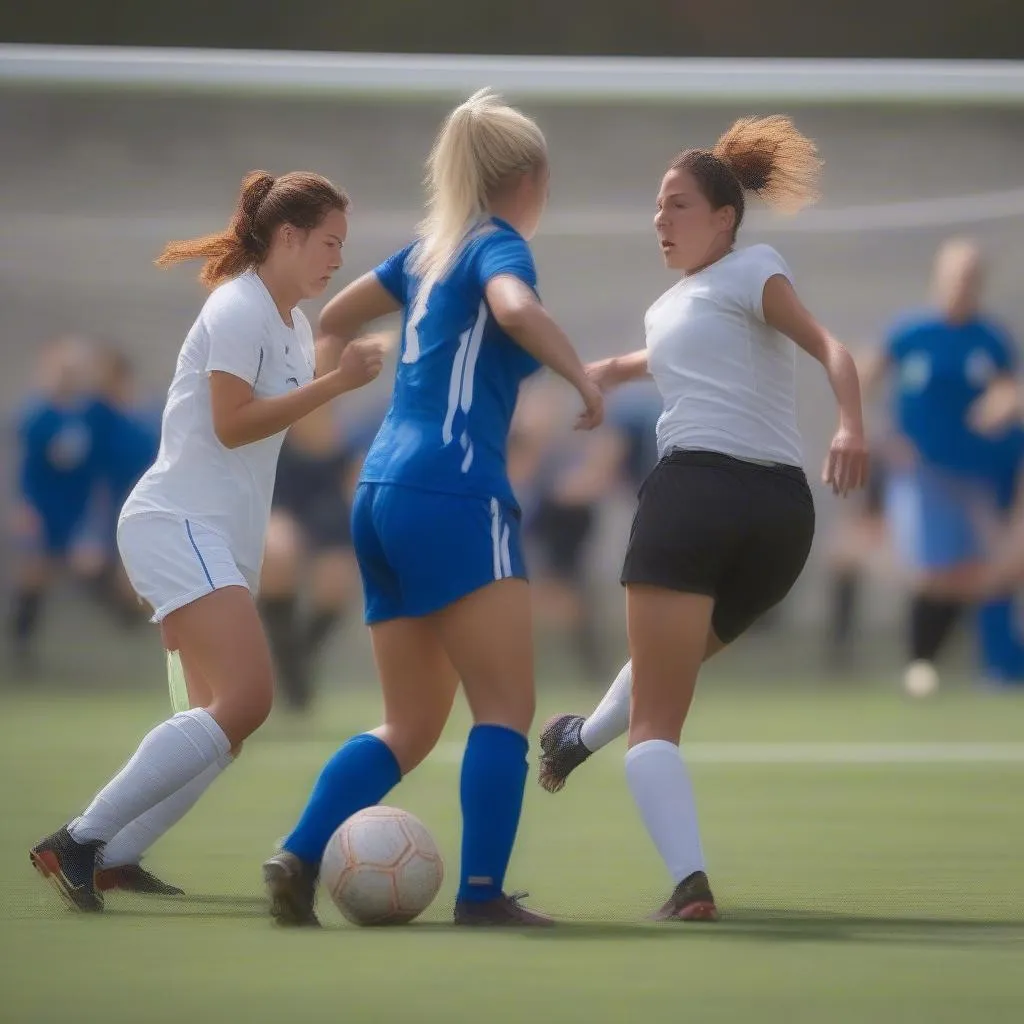 female soccer players competing