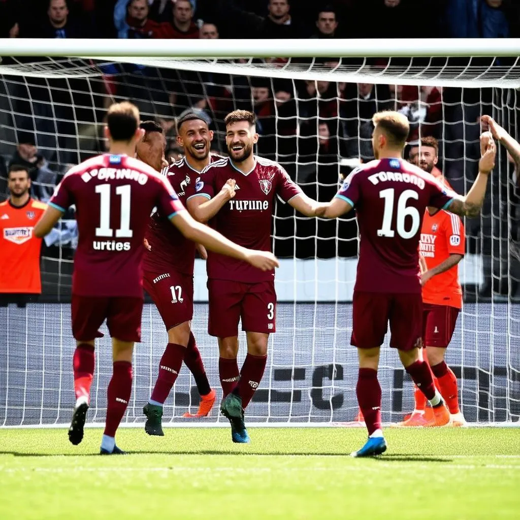 Torino players celebrating a goal