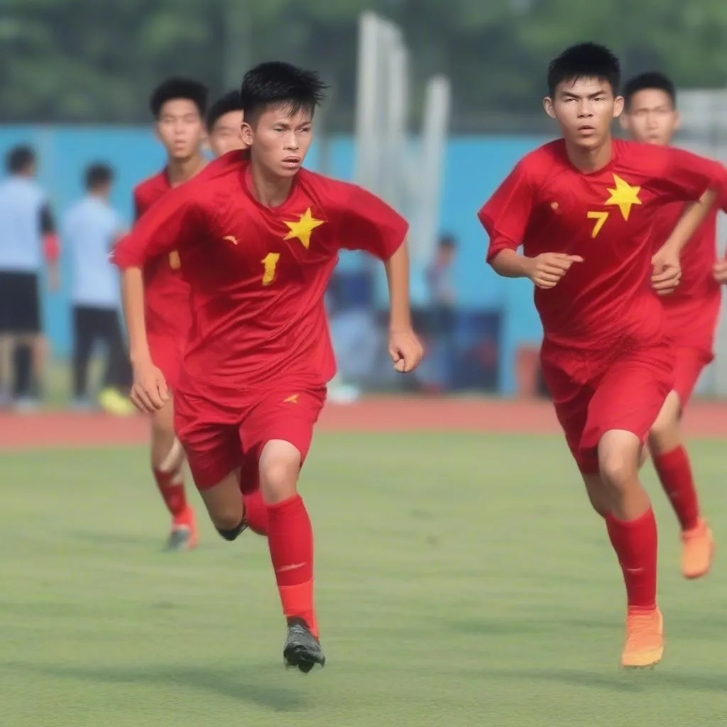 Các cầu thủ U17 Việt Nam cháy hết mình trên sân