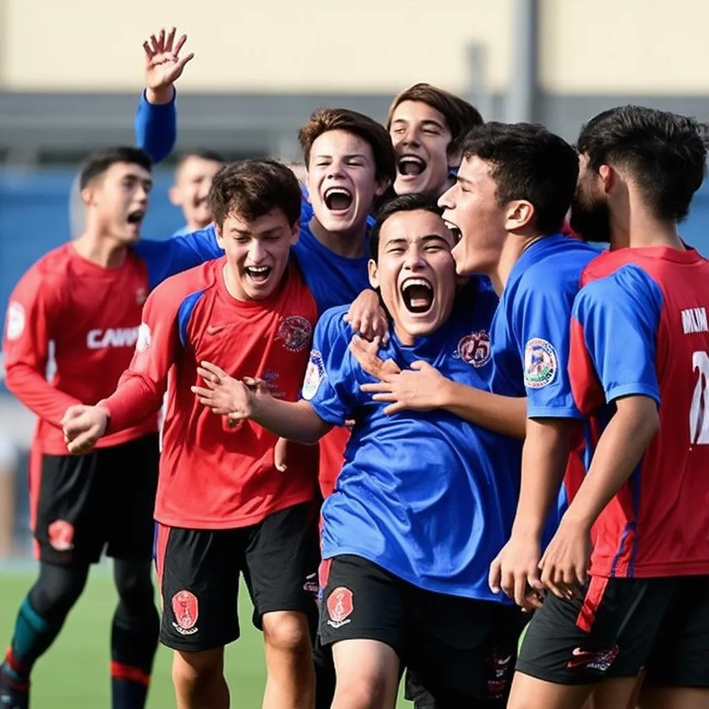 Các cầu thủ U19 Na Uy ăn mừng bàn thắng