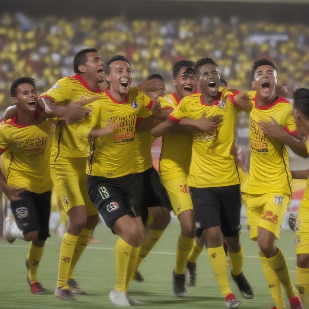 Cầu thủ Barranquilla FC ăn mừng bàn thắng