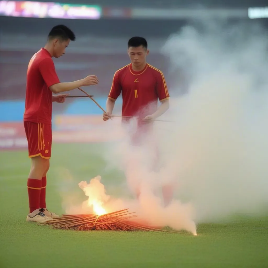 Cầu Thủ Bóng Đá Việt Nam Thắp Nhang Trên Sân Cỏ