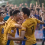 Cầu thủ Hà Nội FC ăn mừng bàn thắng