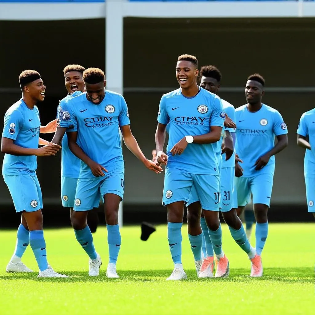 Cầu thủ Manchester City U19 ăn mừng bàn thắng