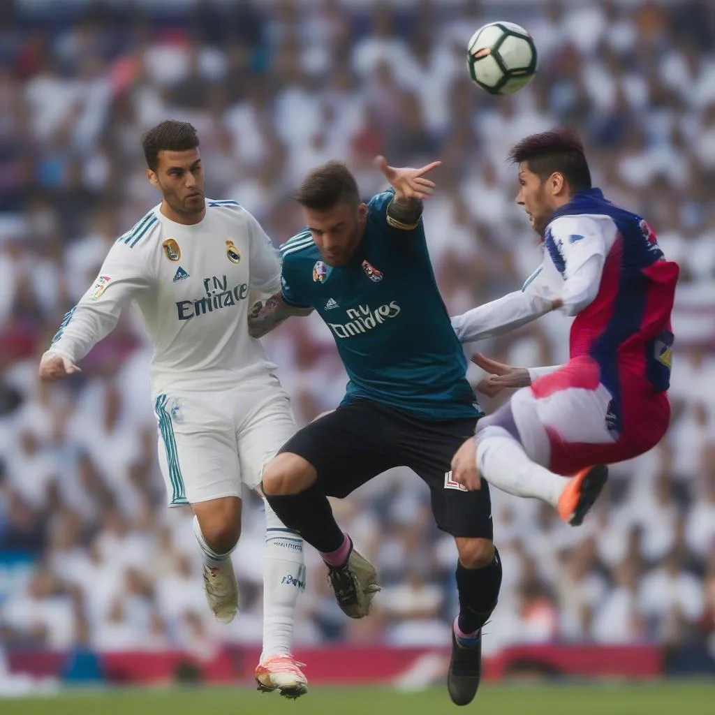 Cầu thủ Real Madrid và Eibar tranh bóng