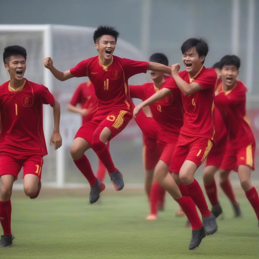 Cầu thủ U19 ăn mừng bàn thắng