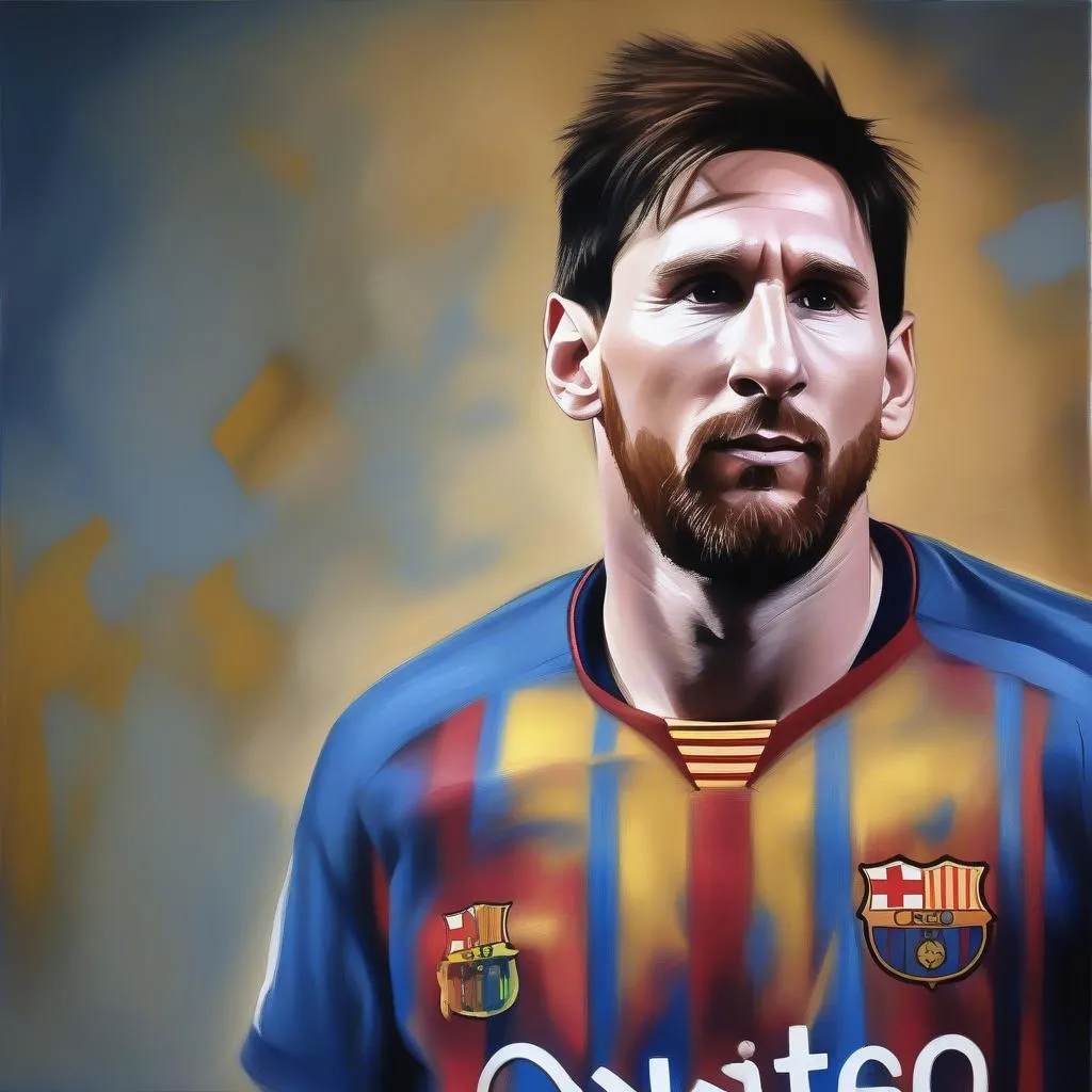 Tranh chân dung Messi được vẽ bằng sơn dầu, thể hiện sự tinh tế, sắc sảo của nghệ thuật vẽ chân dung