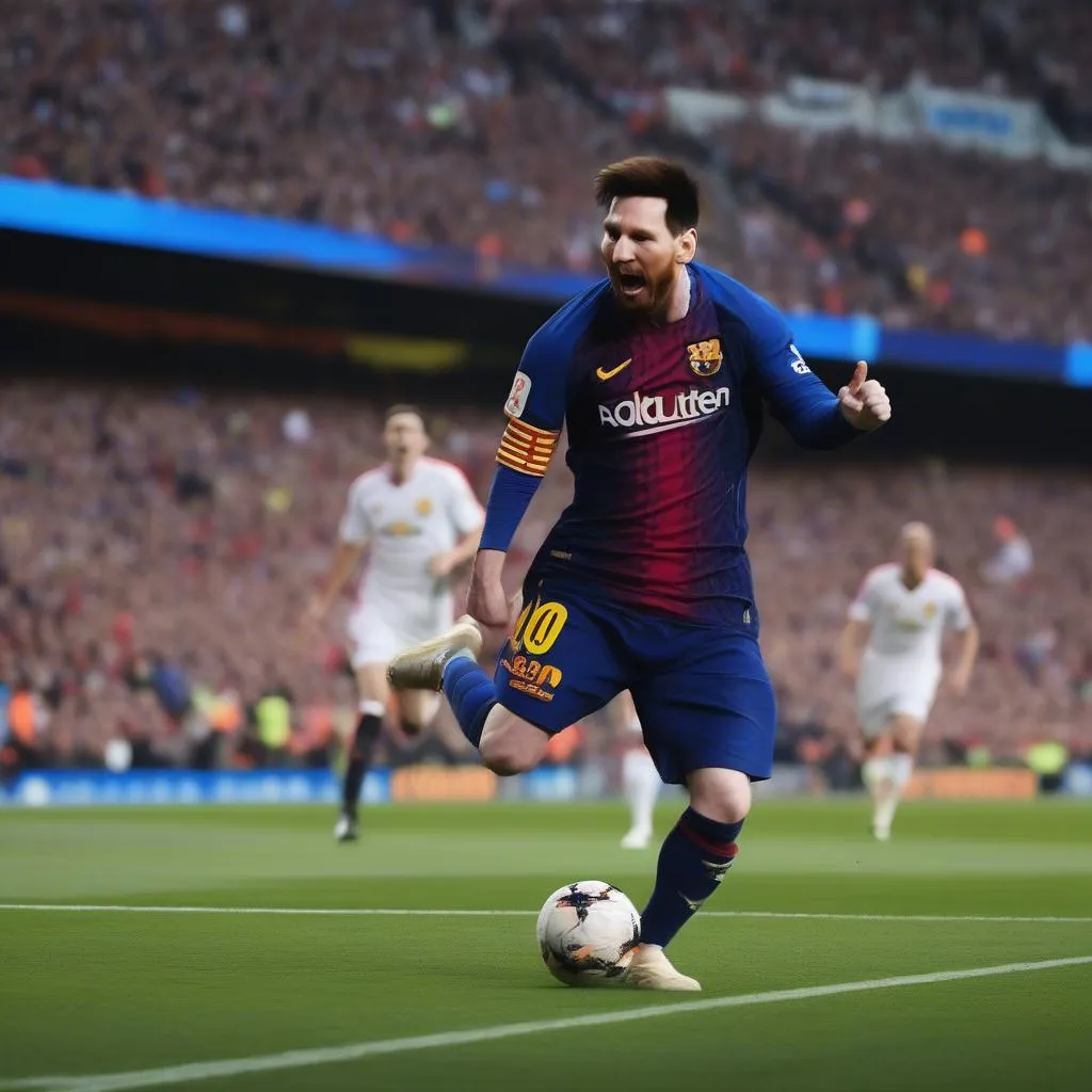 Hình ảnh Messi ghi bàn đẹp mắt vào lưới MU