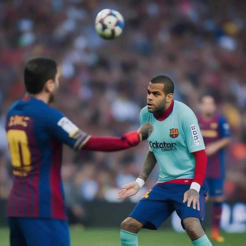 Dani Alves bắt bóng trong trận đấu của Barcelona