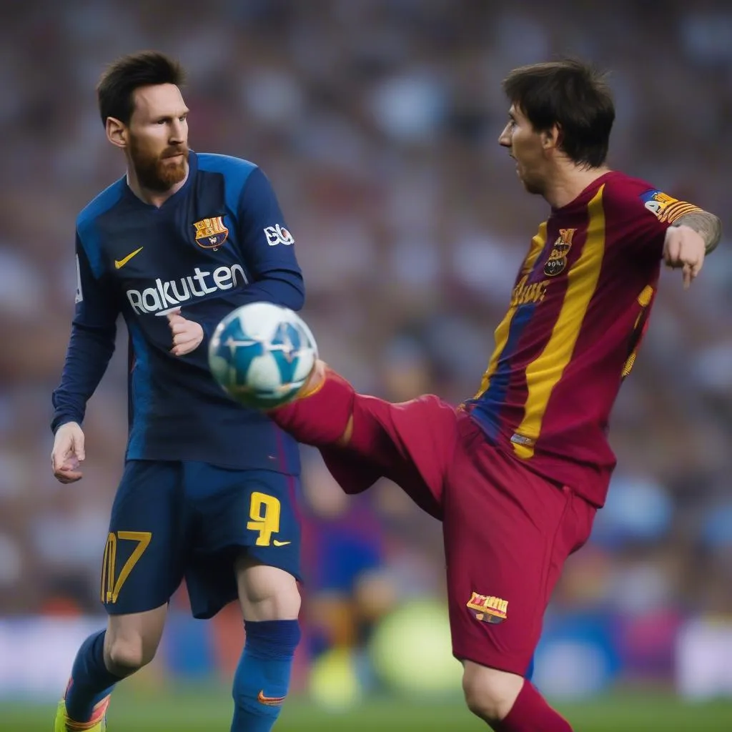 Messi và Silva trong một trận El Clasico