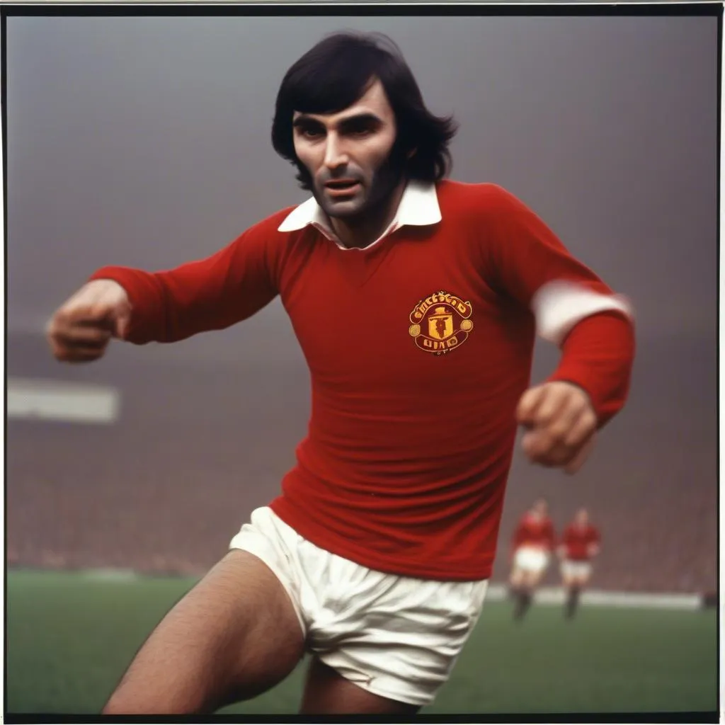 Hình ảnh George Best trong màu áo Manchester United, ghi bàn trong trận chung kết Cúp C1 châu Âu năm 1968