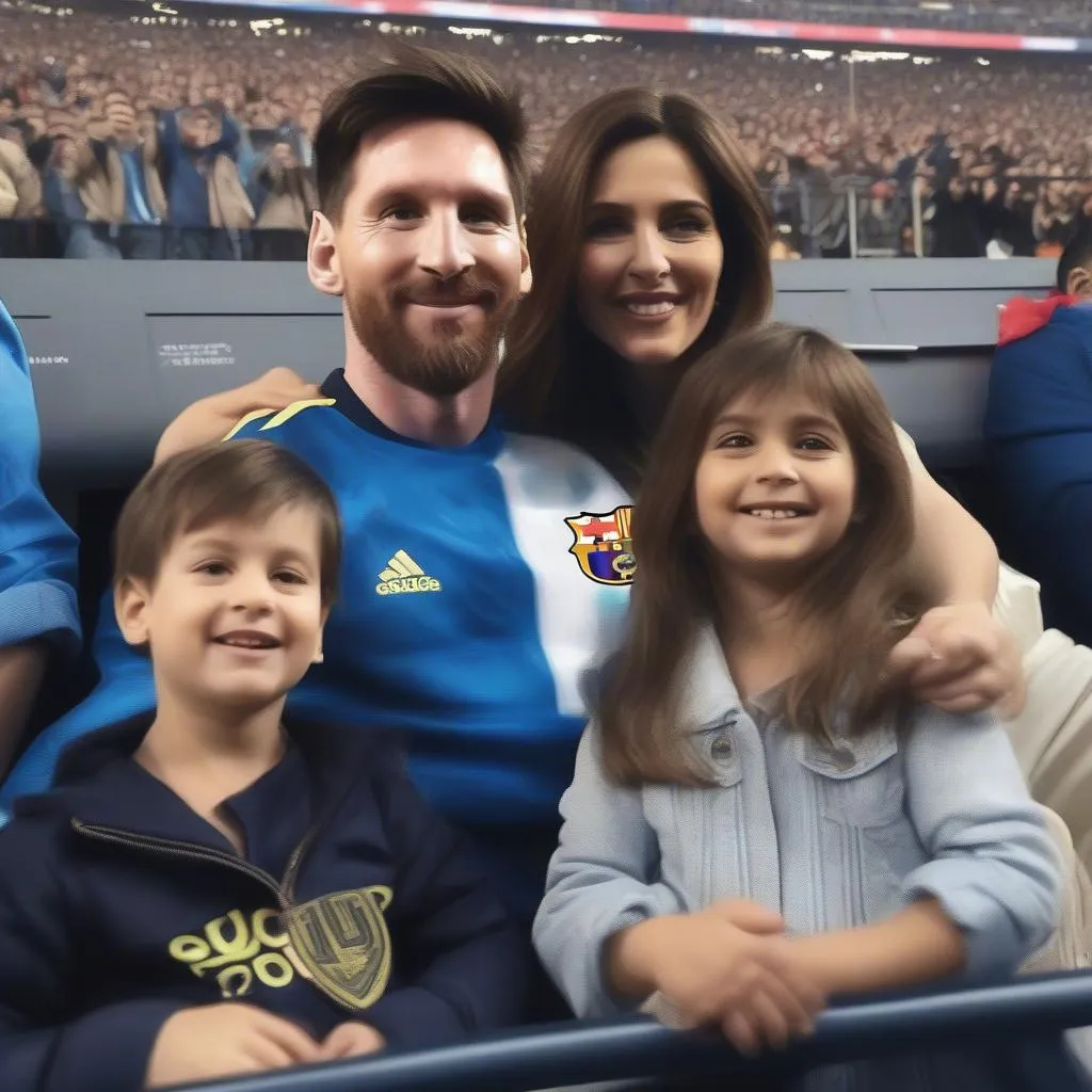 Gia đình Messi hạnh phúc trên khán đài