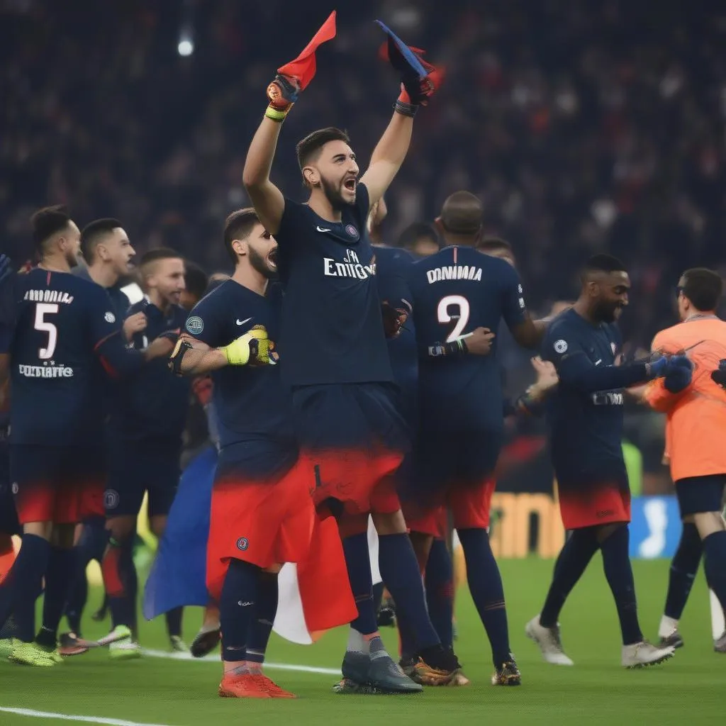 Thủ môn Donnarumma ăn mừng chiến thắng cùng PSG