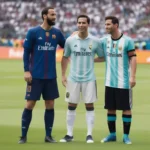 Higuaín giữa Ronaldo và Messi trên sân vận động