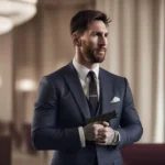 Hình ảnh Lionel Messi cầm súng kiểu hào hoa, thể hiện sự quyền uy và mạnh mẽ.