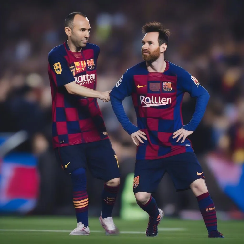 Iniesta và Messi trong màu áo Barcelona