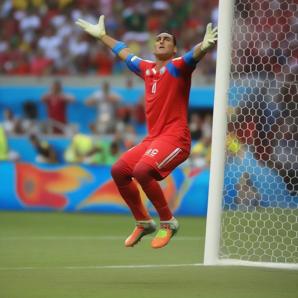 Keylor Navas, thủ môn xuất sắc của Costa Rica tại World Cup 2014, với những pha cản phá xuất thần, góp phần đưa đội bóng của mình tiến xa ở giải đấu.