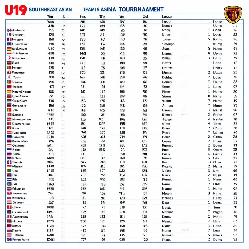 Bảng xếp hạng U19 Đông Nam Á