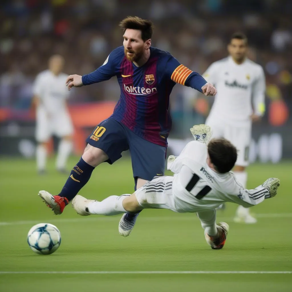 Kỹ thuật bấm bóng qua đầu thủ môn - Messi ghi bàn