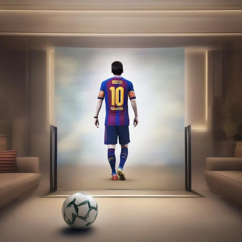 Hình ảnh minh họa cho "Leo Messi Screen", một màn hình ảo nơi Messi có thể nhìn thấy, cảm nhận và điều khiển bóng.