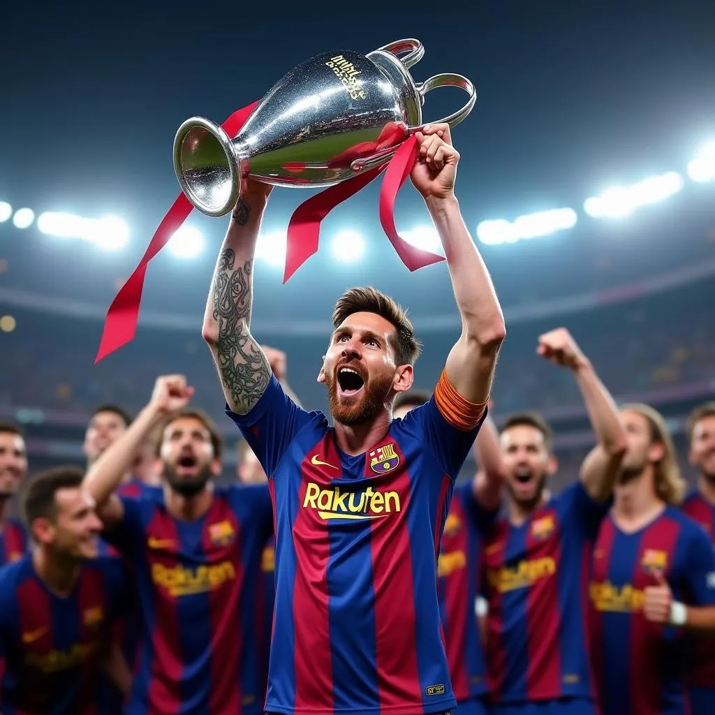 Lionel Messi ăn mừng chức vô địch Champions League cùng Barcelona