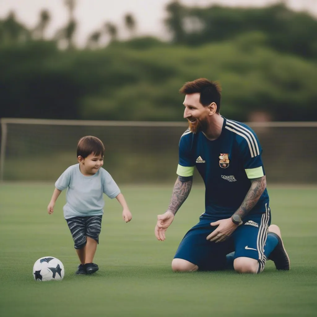 Messi chơi bóng cùng con trai