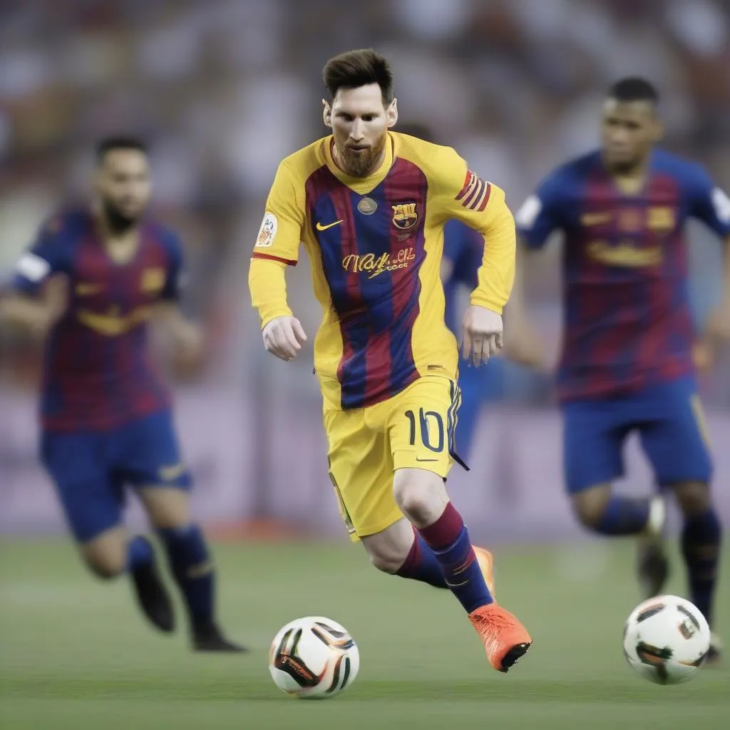 Lionel Messi đang rê bóng